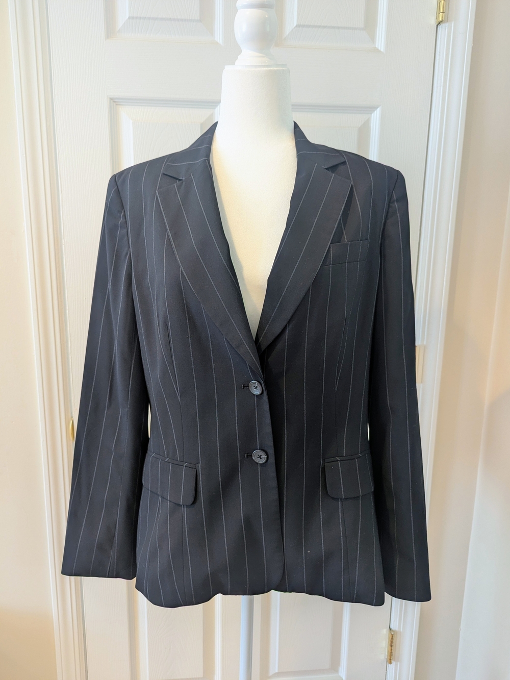 Talbots Black Pinstripe Two-Button Blazer